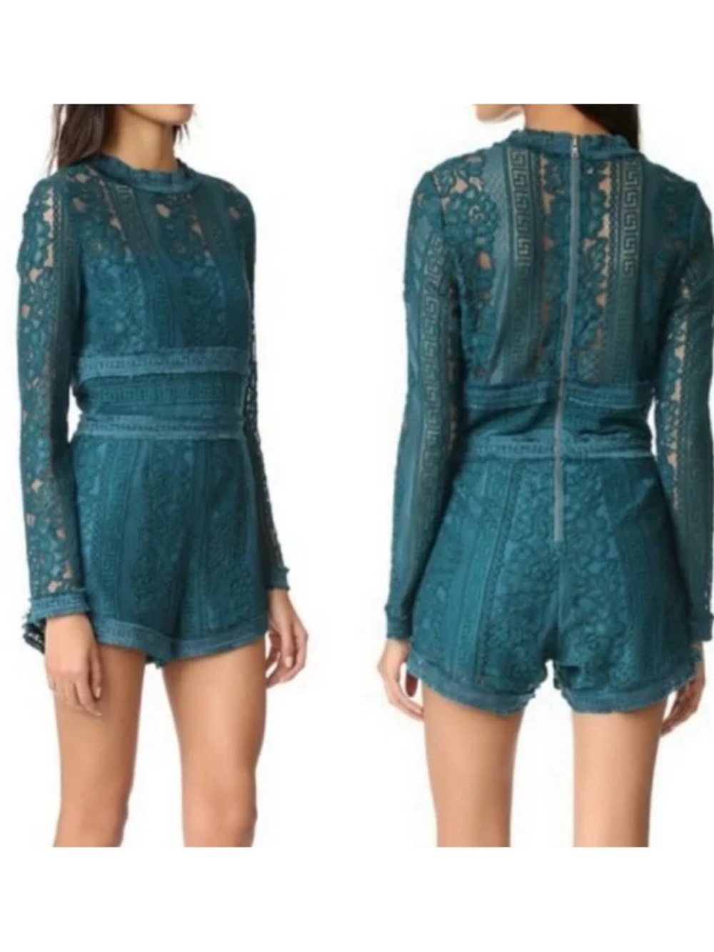 SAYLOR Lafayette Lace Romper In Emerald Green